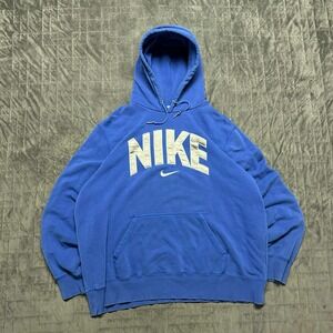 Vintage Early 00s y2k Nike Embroidered Spell Out Center Swoosh Silver Tag Hoodie